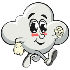 cute cloud cartoon mascot character vector illustration walking, work of hand drawn