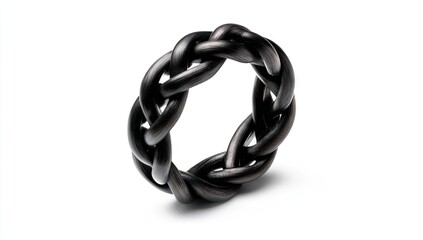 Black braided metal ring, intricate woven design