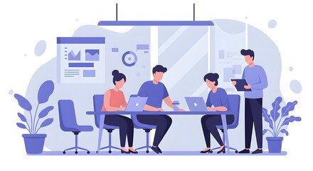 Focused Team Collaborating On Laptop In Bright Sunlit Conference Room, Corporate Professionals Sharing Ideas, Business Strategy Planning, Modern Office Teamwork, And Innovation