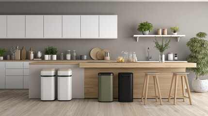 Fototapeta premium Nowoczesna biała kuchnia w stylu minimalistycznym