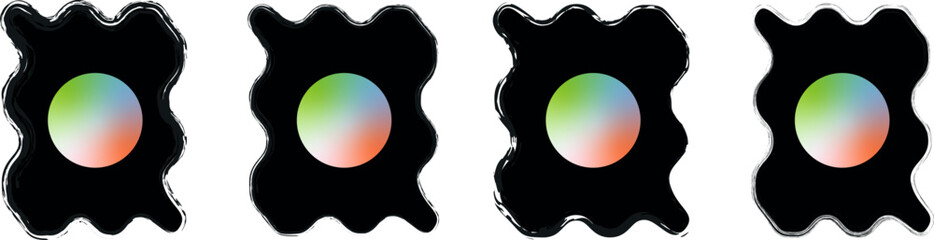 Modern Rectangle  Frame Design with Zigzag Outlines, Hand-Painted Brush Gradiant Colour Circle Ink Strokes, and Black Grunge Texture for Backgrounds and Typography