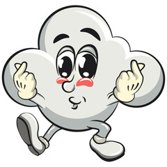 cute cloud cartoon mascot character vector illustration giving a sign of love with two hand, work of hand drawn