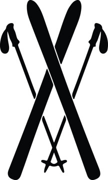 black skis and poles crossed clip art preview
