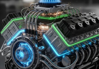 Futuristic Neon Engine – High-Tech Mechanical Design