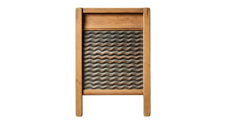 Wooden washboard with wavy metal surface on white background  
