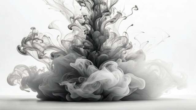 Black Ink Cloud Expanding in Water on White Background