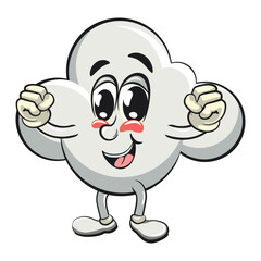 cute cloud cartoon mascot character vector illustration healthy and strong enough to become a champion, work of hand drawn