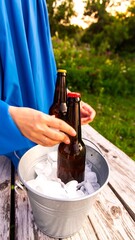Iced beer bottles in a bucket