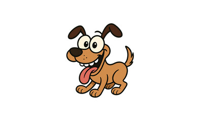 Fototapeta premium A funny cartoon brown dog with big eyes and a long tongue sticking out looking excited and happy isolated on transparent background