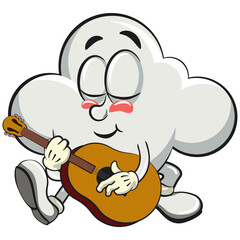 cute cloud cartoon mascot character vector illustration playing guitar, work of hand drawn