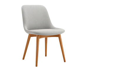 Light gray upholstered dining chair with wooden legs