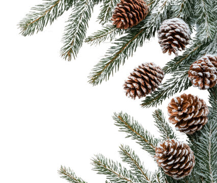 Christmas tree branches with pine cones conifer spruce plant. - Powered by Adobe