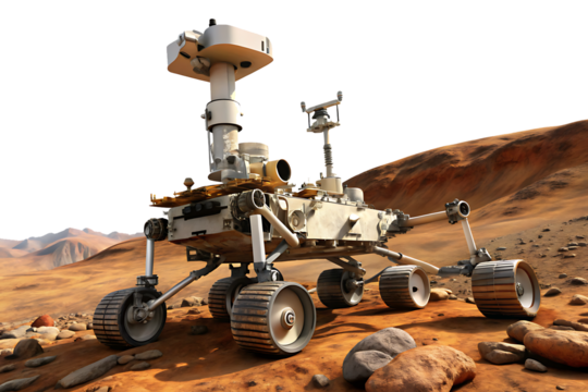 Mars Rover Exploring Rocky Terrain – Isolated on Transparent Background, AI Generated