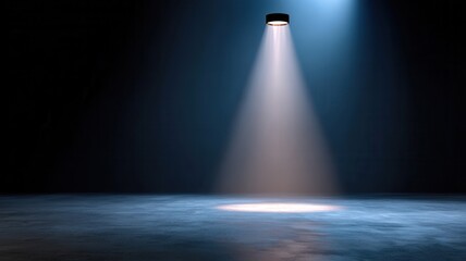 Obraz premium Spotlight casting soft glow on empty stage, revealing shadowy circular pool darkness of amid surrounding light