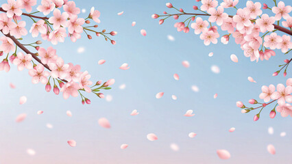 Fototapeta premium Cherry Blossom Branches with Falling Petals sakura