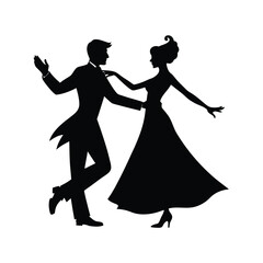 Victorian Couple Dancing Silhouette Elegant Retro Illustration