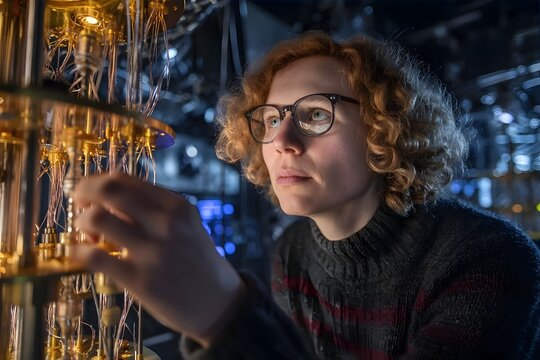 “Scientist researching quantum computing with advanced technology in lab”
