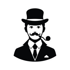 Vintage Gentleman with Pipe and Hat Silhouette Retro Style