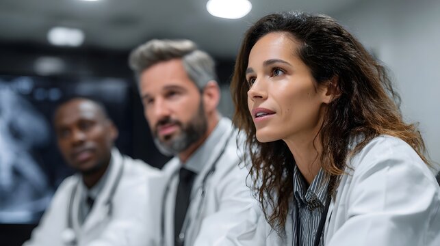 Medical team discussing tumor scan in hospital meeting room - Powered by Adobe