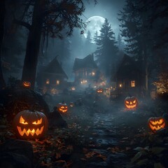 Haunted Cabins with Scary Pumpkin Faces