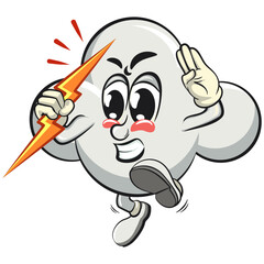 cute cloud cartoon mascot character vector illustration angry by throwing lightning, work of hand drawn