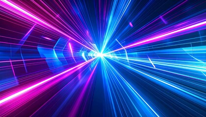 Abstract tunnel background with neon light effect. Futuristic technology or science concept. Speed of light and digital data transfer. 3d illustration