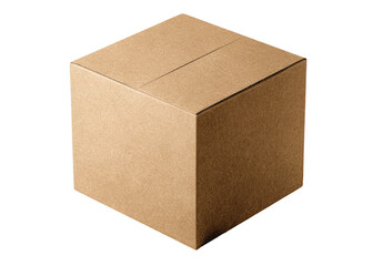 Empty light brown cardboard box, cube shape