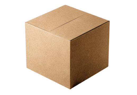 Empty light brown cardboard box, cube shape