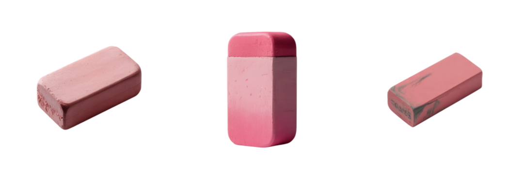 Pink erasers on white background isolated on a transparent background