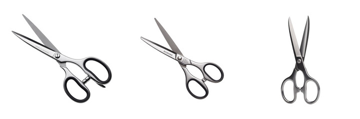 Silver scissors with black handles isolated on a transparent background