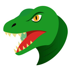 Fierce green dinosaur head with open mouth and sharp teeth