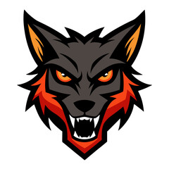 Fierce wolf mascot with glowing orange eyes and fiery mane
