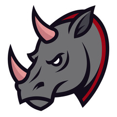 Stylized rhino head emblem with red and grey accents