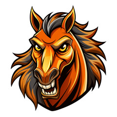 Fierce orange horse head with yellow eyes and grinning mouth