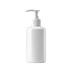 White plastic pump bottle.  Empty, blank, rectangular,  and simple.  Small dispensing pump.  Clean, pure, sanitary