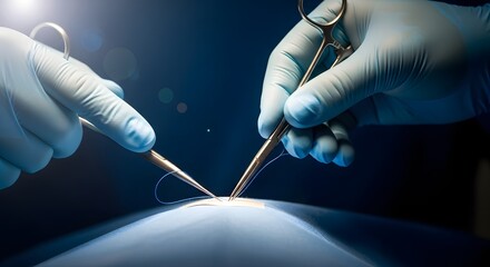 Veterinarian surgery in operation room take with art lighting and blue filter