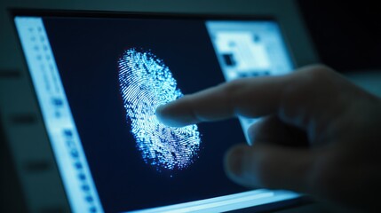 Fingertip touches a digital fingerprint