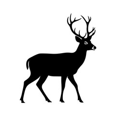 Obraz premium Elegant black silhouette of a wild deer with large antlers. A minimalist stag or buck graphic icon for nature or hunting themes.
