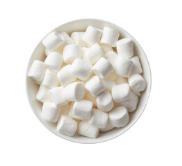 A white bowl filled with mini marshmallows
