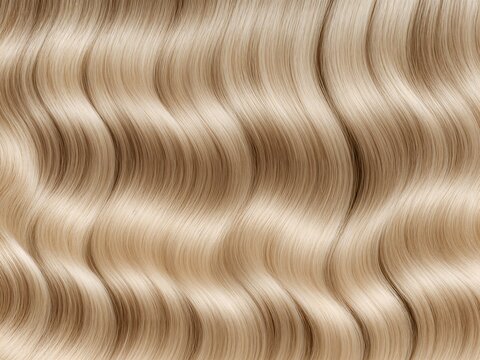A photorealistic extreme close-up of a cascade of wavy, golden-blonde hair with sun-kissed highlights.