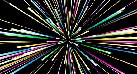 Abstract background with colorful light streaks radiating from a central point