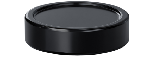 Black, circular, smooth object