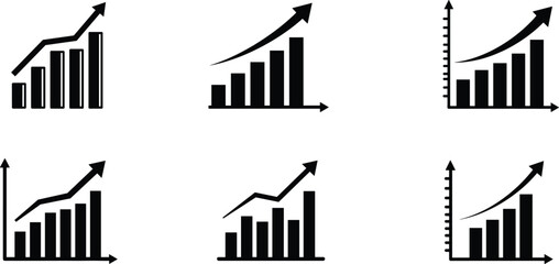 Business growth bar chart icons with rising arrow, financial analytics vector illustration, success symbol for economy, profit, investment design