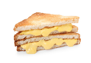 Tasty sandwiches with melted cheese isolated on white
