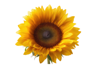 Close-up of a vibrant sunflower.  Golden yellow petals surround a dark brown central disk.  Soft focus highlights the texture