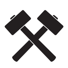 Black crossed hammers icon representing construction industry and labor symbol
