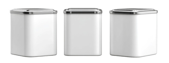 Three white storage containers with lids