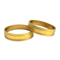 Two elegant gold wedding bands displayed on a white isolated background, symbolizing love, commitment, and unity in a timeless design.