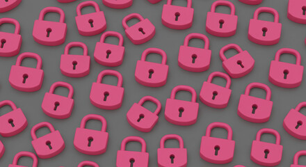 Bright pink padlocks scattered on a cool gray background creating a playful yet secure visual