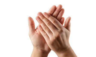 Close-up of two hands clasped together, palms facing each other.  The fingers are slightly overlapping